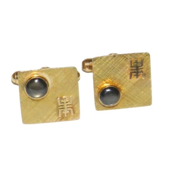 Vintage 14K Gold Black Star Sapphire Cufflinks Square Very Rare!! - Picture 2 of 16